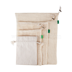 PandaHall Elite Canvas Packing Pouches and Organic Cotton Packing Pouches, Drawstring Bags, Antique White, 20~30x15~40cm, 10pcs/set(ABAG-PH0002-34)