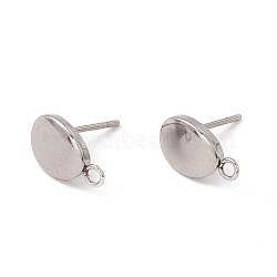 201 Stainless Steel Stud Earring Findings, with 304 Stainless Steel Pins and Horizontal Loops, Oval, Stainless Steel Color, 12x7mm, Hole: 1.6mm, Pin: 0.7mm(X-STAS-G266-15P)