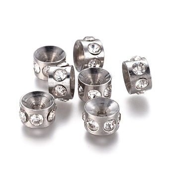 304 Stainless Steel Rhinestone Beads, Column, 8x5mm, Hole: 1.8mm