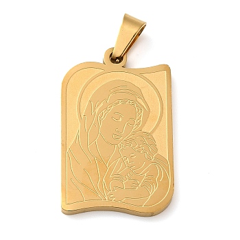 Mother's Day Theme Vacuum Plating 304 Stainless Steel Pendants, Rectangle with Child & Mother Charms, Golden, 29x18x2mm, Hole: 6.5x3mm