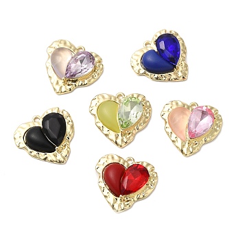 Rack Plating Alloy Pendant, with Glass and Resin, Heart Charms, Lead Free & Cadmium Free, Mixed Color, 19.5x21x6mm, Hole: 1.5mm