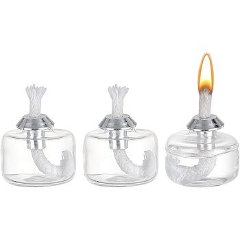 3 Sets Glass Alcohol Burner, with Aluminum Alloy Caps, Cotton Cord Wick, for Lab Supplies, Make Tea or Coffee, Clear, 29.5x50mm, Capacity: 8ml(0.27fl. oz)