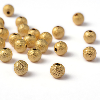 6mm Golden Color Brass Round Textured Beads, Hole: 1mm