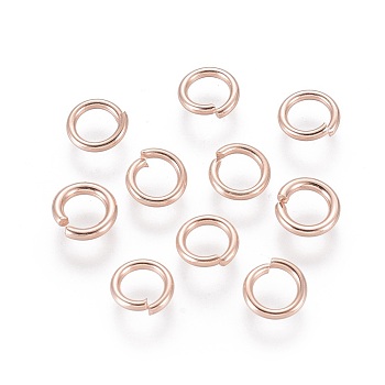 304 Stainless Steel Open Jump Rings, Rose Gold, 18 Gauge, 6x1mm, Inner Diameter: 4mm