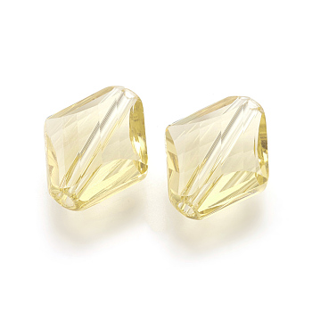 Imitation Austrian Crystal Beads, Grade AAA, Faceted, Rhombus, Light Goldenrod Yellow, 14~14.5x12x5~7mm, Hole: 0.9~1mm