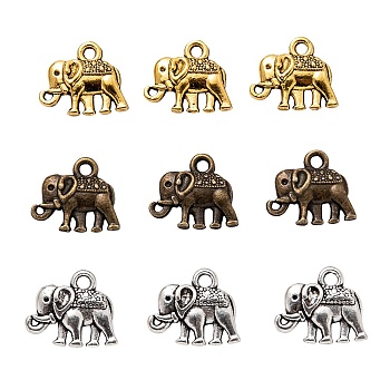 Alloy Charms Accessories, for Jewelry Making, Elephant Shape, Cadmium Free & Lead Free, Mixed Color, 11x13mm, 3 colors, 10pcs/color, 30pcs/box