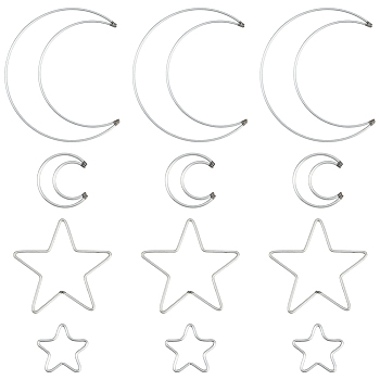 20Pcs 4 Styles Iron Ring for DIY Woven Net/Web with Feather, Macrame & Knotting, Moon & Star, Real Platinum Plated, 47~152x46~143x2.5mm, Inner Diameter: 35~147x35~137.5mm, 5pcs/style