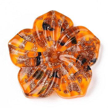 Handmade Gold Sand Lampwork Beads, Flower, Dark Orange, 45.5x47x10mm, Hole: 2.8mm