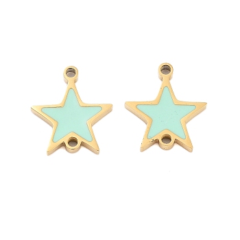 304 Stainless Steel Aquamarine Enamel Connector Charms, Star Links, Golden, 10.5x9x1mm, Hole: 1mm