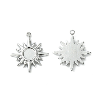 304 Stainless Steel Pendant Cabochon Settings, Sun, Stainless Steel Color, Tray: 4mm, 15.5x13.5x1.5mm, Hole: 1mm