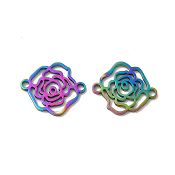 Ion Plating(IP) 304 Stainless Steel Connector Charms, Rose Links, Rainbow Color, 17.5x15x1.5mm, Hole: 1.8mm