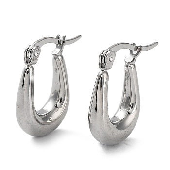 304 Stainless Steel Oval Hoop Earrings for Women, Stainless Steel Color, 19x13x4.5mm