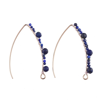 304 Stainless Steel Earring Hooks, Ear Wire, with Natural Lapis Lazuli Beads and Horizontal Loop, 42mm, Pin: 0.7mm