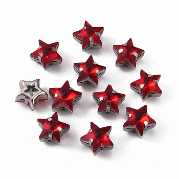 Sew on Rhinestone, Glass Rhinestone, with Platinum Plated Prong Settings, Garment Accessories, Star, Light Siam, 1x0.95x0.67cm, Hole: 1.2mm
