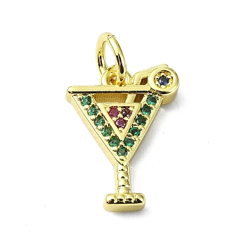 Brass Micro Pave Colorful Cubic Zirconia Pendants, with Jump Ring, Real 18K Gold Plated, Drink, 14x10x2.5mm, Hole: 3mm