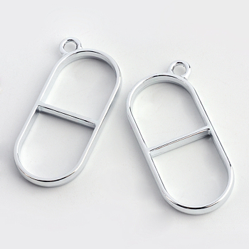 Rack Plating Alloy Open Back Bezel Pendants, For DIY UV Resin, Epoxy Resin, Pressed Flower Jewelry, Hollow, Cadmium Free & Nickel Free & Lead Free, Silver Color Plated, 38.5x18.5x3.5mm, Hole: 3mm