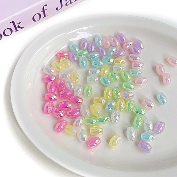 Opaque Acrylic European Beads, Large Hole Beads, Imitation Jelly, Faceted, Barrel, Mixed Color, 13x9.5mm, Hole: 5mm