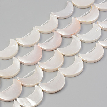 Electroplate Natural Freshwater Shell Beads Strands, Moon, Seashell Color, 21x14~15.5x3mm, Hole: 1mm, about 19pcs/strand, 15.55 inch~15.75 inch(39.5cm~40cm)