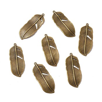 Tibetan Style Alloy Pendants, Lead Free & Cadmium Free, Leaf, Antique Bronze, 43.5mm long, 17mm wide, 1.5mm thick, hole: 1.5mm