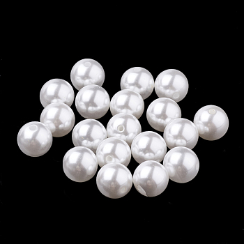 ABS Plastic Imitation Pearl Beads, Half Drilled Beads, Round, White, 8mm, Half Hole: 1.4mm, about 2000pcs/bag