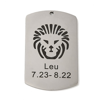 304 Stainless Steel Pendants, Stainless Steel Color, Rectangle with Constellation Charm, Leo, 43x26.5x1.5mm, Hole: 1.6mm