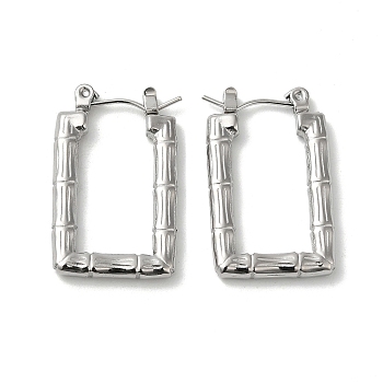 304 Stainless Steel Hoop Earrings for Women, Bamboo, Stainless Steel Color, 26x16x3mm