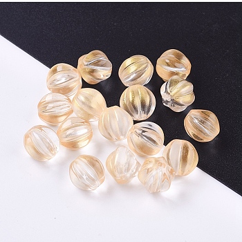 Transparent Glass Beads, with Glitter Powder, Pumpkin, PeachPuff, 10.5mm, Hole: 1mm