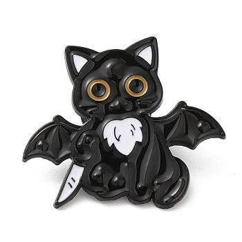 Cat with Wing & Knife Enamel Pin, Alloy Brooch for Backpack Clothes, Electrophoresis Black, 27x31.5x1.5mm
