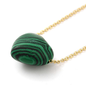 Synthetic Malachite Heart Pendant Necklace with Golden Alloy Cable Chains, 23.82 inch(60.5cm)