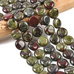 Natural Dragon Blood Jasper Beads Strands, Flat Round, 15~15.5x6mm, Hole: 0.8~1mm, about 26pcs/strand, 15.55~15.71 inch(39.5~39.9cm)(G-L648-B02-15mm)