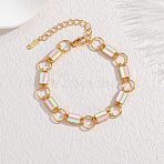 304 Stainless Steel Enamel Rectangle Link Chain Bracelets for Women, Colorful, Golden, 6.65 inch(16.9cm)(SA-CBA065A-06G)
