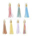 PU Imitation Leather Tassel Pendants, with Golden Iron Finding, Mixed Color, 90mm, Hole: 4mm, 7 colors, 1pc/color(FIND-TA0005-07A)