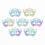 Ion Plating(IP) 201 Stainless Steel Filigree Joiners Links, Etched Metal Embellishments, Mask, Rainbow Color, 25.5x33.5x0.4mm(X-STAS-T057-01)