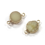 Druzy Resin Connector Charms, Flat Round Links, with Golden Plated Alloy Double Loops, Pale Goldenrod, 13x22x6.5mm(RESI-WH0029-48G)