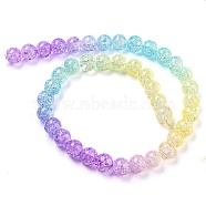 Spray Painted Crackle Glass Beads Strands, Gradient Color, Segmented Multi-color Beads, Round, Orchid, 10mm, Hole: 1mm, about 38pcs/strand, 15.28 inch(38.8cm)(DGLA-C002-10mm-07)