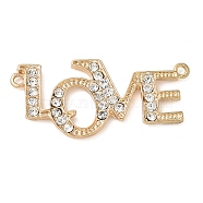 Alloy Crystal Rhinestone Word LOVE Connector Links Charms, Lead Free & Nickel Free & Cadmium Free, Golden, 19x41x2.5mm, Hole: 1.6mm(FIND-M052-09G-NR)