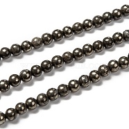 Natural Pyrite Beads Strands, Round, 4mm, Hole: 0.5mm, about 100pcs/strand, 15.74 inch(X-G-L031-4mm-01)