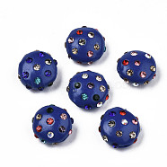 Polymer Clay Rhinestone Beads, Pave Disco Ball Beads, Flat Round, Dark Blue, 11~12x7mm, Hole: 1.4mm, Rhinestone: pp15(2.1~2.2mm)(RB-S056-27A)