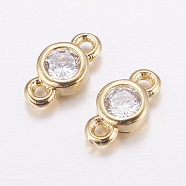 Brass Micro Pave Cubic Zirconia Links, Long-Lasting Plated, Cadmium Free & Nickel Free & Lead Free, Flat Round, Real 18K Gold Plated, 4x8x2mm, Hole: 1mm(KK-P130-085G)