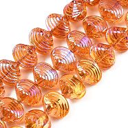 Electroplate Glass Beads Strands, Shell Shape, Dark Orange, 8x9.5x7.5mm, Hole: 0.9mm, about 80~84pcs/strand, 25.20~26.88''(64~67.2cm)(EGLA-T021-11D)