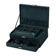 Velvet & Wood Jewelry Boxes, Portable Jewelry Storage Case, with Alloy Lock, for Ring Earrings Necklace, Rectangle, Sea Green, 27.3x19.5x10.3cm(VBOX-I001-04C)