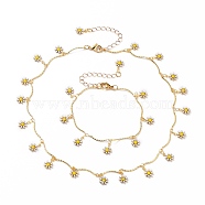 Daisy Charms Alloy Enamel Jewelry Sets, Curb Chains Necklaces & Bracelets,  with 304 Stainless Steel Lobster Claw Clasps and Chain Extender, Real 18K Gold Plated, 15-3/8 inch(39cm), 7 inch(17.7cm)(SJEW-JS01155)