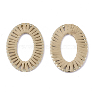 Handmade Raffia Woven Linging Rings, with Alloy Findings, Oval Ring, Light Gold, BurlyWood, 48x34x2mm, Inner Diameter: 28.5x15.5mm(X-WOVE-Q077-22B)