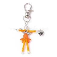 Glass Seed Bead Pendant Decorations, with Glass Pearl Beads, Acrylic Beads and Alloy Swivel Lobster Claw Clasps, Orange, 88.5mm(HJEW-MZ00055-02)