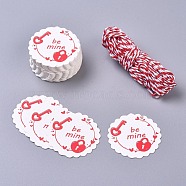Paper Gift Tags, Hang Tags, For Arts and Crafts, with Cotton Cords, for Valentine's Day, Flower with Word Be Mine, White & Red, 45x0.5mm, 50pcs/set(X-CDIS-L004-B02)