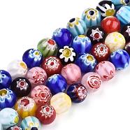 Handmade Millefiori Glass Round Bead Strands, Mixed Color, 8mm, Hole: 1mm, about 48pcs/strand, 16 inch(LAMP-J038-8mm-M)