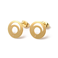 201 Stainless Steel Stud Earring Findings, with 304 Stainless Steel Pin & Hole & Friction Ear Nuts, Hollow Out Flat Round, Real 24K Gold Plated, 12mm, Hole: 1.2mm, Pin: 0.7mm(STAS-D244-24G)