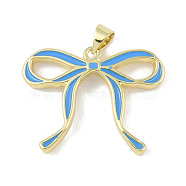 Brass Pendants, with Enamel, Bowknot Charm, Real 18K Gold Plated, Dodger Blue, 21.5x28x3.5mm, Hole: 5x3mm(KK-H477-02G-05)