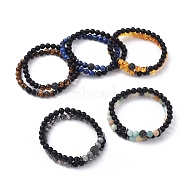 Stretch Bracelet Sets, Bracelets with Natural Mixed Gemstone Beads, Non-Magnetic Synthetic Hematite Beads, Natural Black Agate(Dyed) Beads and Rack Plating Brass Cubic Zirconia Beads, 2-1/8 inch(53mm), 2pcs/set(BJEW-JB05028)