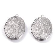 316 Stainless Steel Locket Pendants, Photo Frame Charms, Oval with Sakura, Stainless Steel Color, 33.5x23.5x6mm, Hole: 1.8mm, Inner Diameter: 23x16mm(STAS-O132-02P)